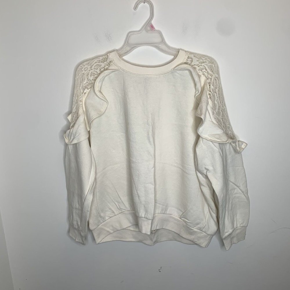 Arizona Jeans Womens XL Off White Ivory Lace Shoulders Long Sleeve Sweater